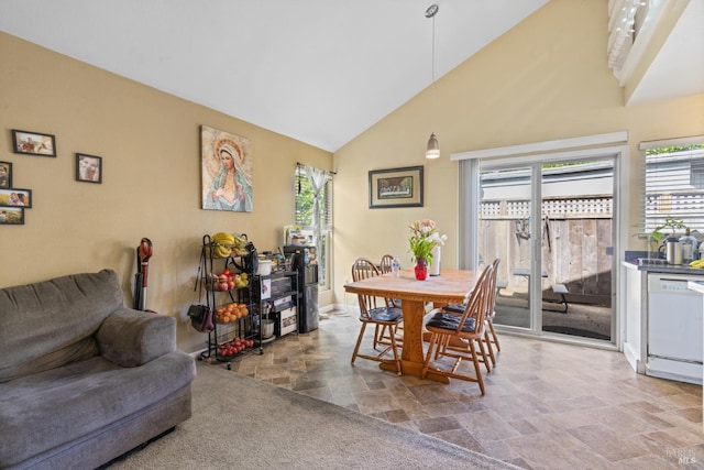 50 S A St, Santa Rosa, CA 95401 - dining room featuring stone finish floors and high vaulted ceiling
