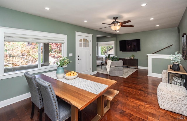 225 Berna Ave, Napa, CA 94559 - dining room featuring recessed lighting, baseboards, ceiling fan, and wood-type flooring