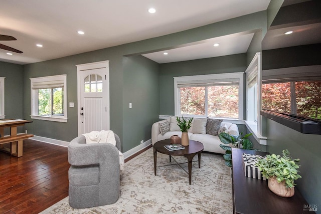 225 Berna Ave, Napa, CA 94559 - living area with ceiling fan, hardwood / wood-style flooring, recessed lighting, and baseboards