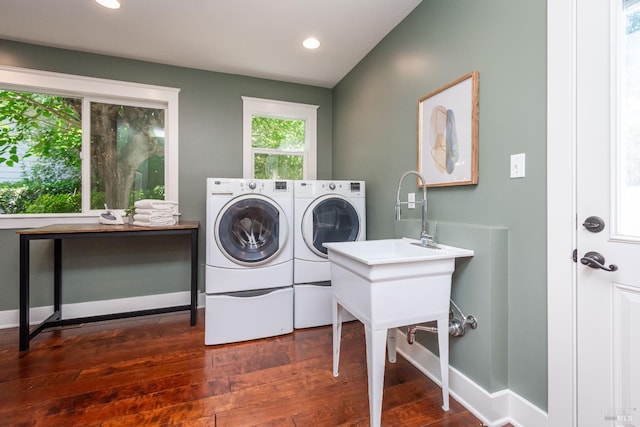 225 Berna Ave, Napa, CA 94559 - laundry room featuring independent washer and dryer, dark wood-style flooring, recessed lighting, and baseboards