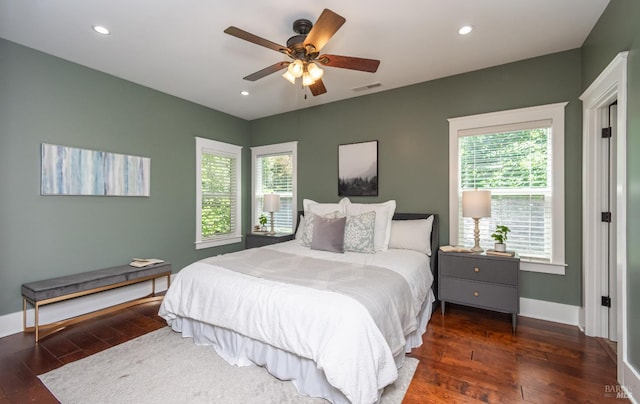 225 Berna Ave, Napa, CA 94559 - bedroom with hardwood / wood-style floors, baseboards, recessed lighting, and a ceiling fan