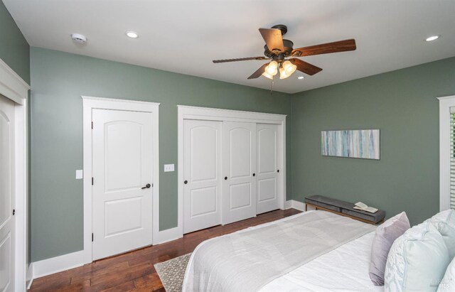 225 Berna Ave, Napa, CA 94559 - bedroom featuring wood finished floors, recessed lighting, baseboards, ceiling fan, and a closet