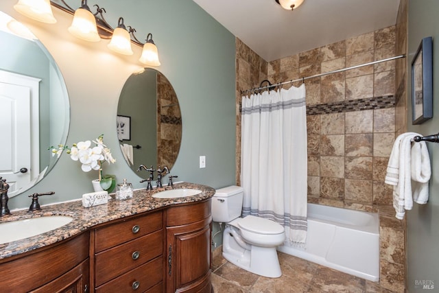 225 Berna Ave, Napa, CA 94559 - bathroom with toilet, double vanity, and shower / bath combination with curtain