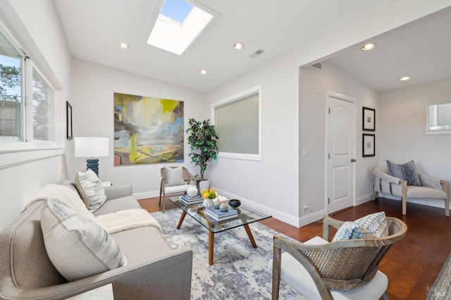1131 W California Ave, Mill Valley, CA 94941 - living area featuring a skylight, wood finished floors, recessed lighting, and baseboards