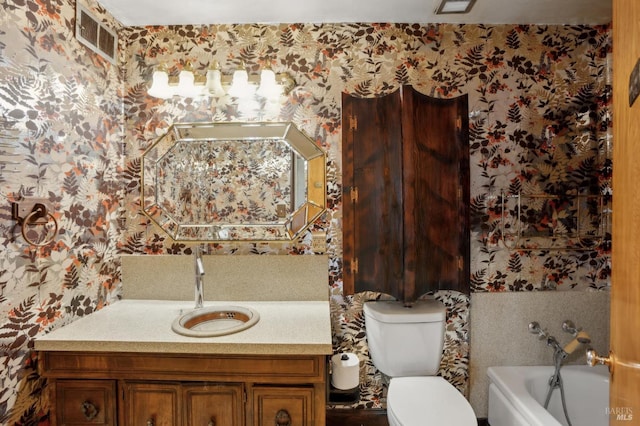 1205 Cambridge St, Novato, CA 94947 - bathroom featuring wallpapered walls, a bathtub, toilet, and vanity