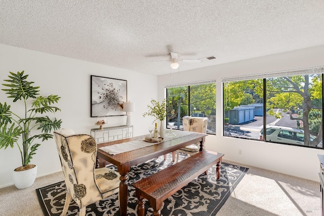 2000 Clearview Cir, Benicia, CA 94510 - carpeted dining room featuring plenty of natural light, ceiling fan, a textured ceiling, and baseboards