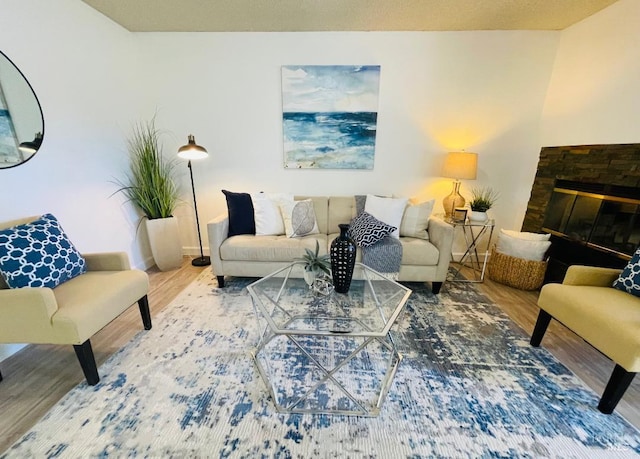 225 Pennsylvania Ave Unit B1, Fairfield, CA 94533 - living area featuring wood finished floors, a stone fireplace, and baseboards