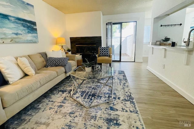 225 Pennsylvania Ave Unit B1, Fairfield, CA 94533 - living area featuring baseboards, wood finished floors, a glass covered fireplace, and a textured ceiling