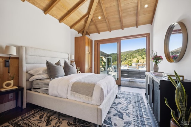 189 Seadrift Rd, Stinson Beach, CA 94970 - bedroom featuring wooden ceiling, access to outside, and wood finished floors
