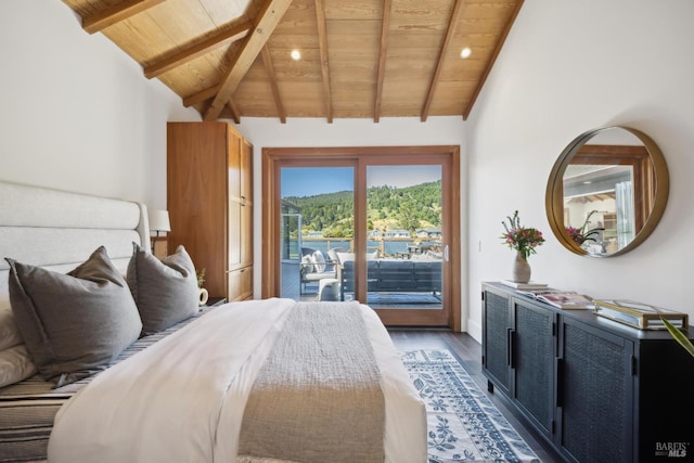 189 Seadrift Rd, Stinson Beach, CA 94970 - bedroom featuring wooden ceiling, access to exterior, wood finished floors, and recessed lighting