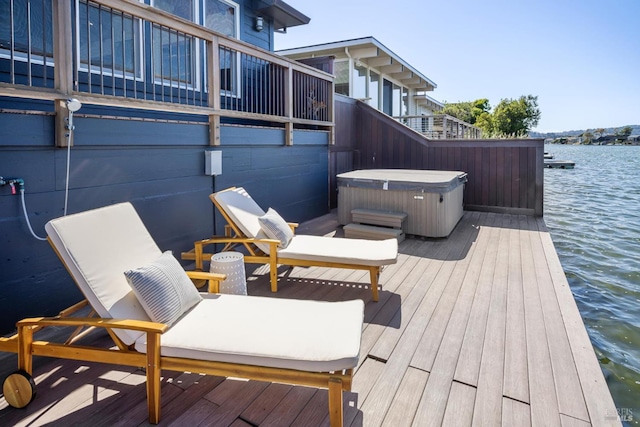 189 Seadrift Rd, Stinson Beach, CA 94970 - wooden terrace featuring a hot tub and a water view