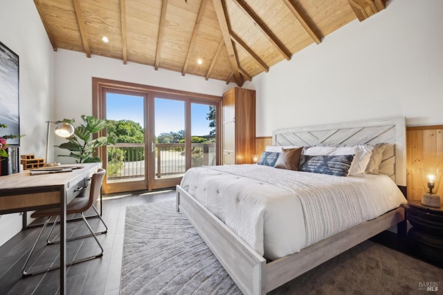 189 Seadrift Rd, Stinson Beach, CA 94970 - bedroom featuring wood ceiling, access to exterior, and wood finished floors