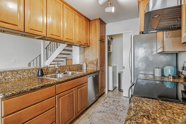 111 Cheda Ln, Novato, CA 94947 - kitchen with dishwasher, a sink, light tile patterned floors, and stove