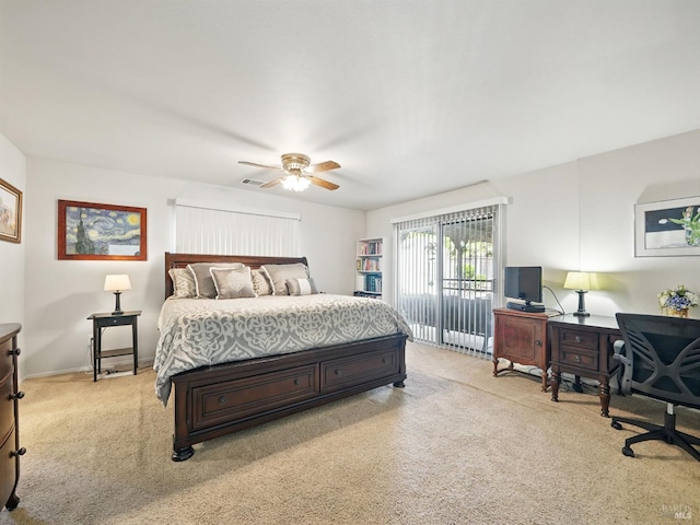 1233 Lincoln St, Fairfield, CA 94533 - bedroom with light carpet, an office area, access to outside, and ceiling fan