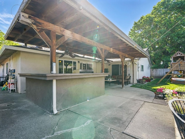 1233 Lincoln St, Fairfield, CA 94533 - view of patio featuring ceiling fan, an outdoor hangout area, and a gazebo