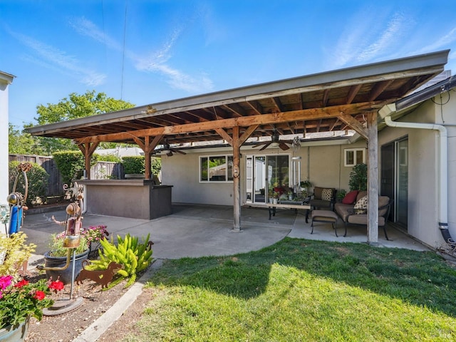 1233 Lincoln St, Fairfield, CA 94533 - view of patio with ceiling fan, an outdoor hangout area, and a bar