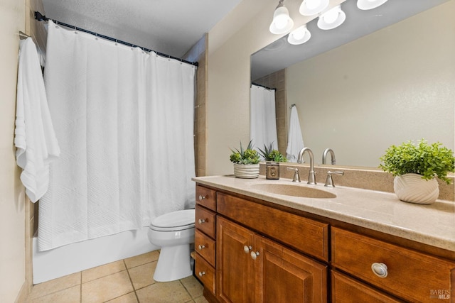 9508 Jessica Dr, Windsor, CA 95492 - full bathroom with tile patterned floors, vanity, toilet, and shower / bathtub combination with curtain