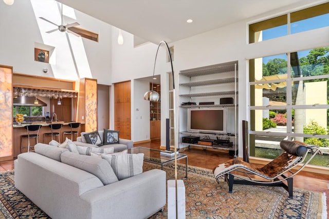 48 Longhorn Ridge Rd, Napa, CA 94558 - living room with a high ceiling, healthy amount of natural light, ceiling fan, and wood finished floors
