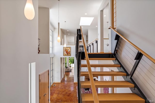 48 Longhorn Ridge Rd, Napa, CA 94558 - stairs with a skylight, plenty of natural light, a high ceiling, and recessed lighting