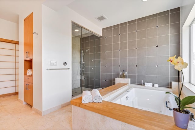 48 Longhorn Ridge Rd, Napa, CA 94558 - full bathroom featuring a tub with jets, a shower stall, tile patterned floors, vanity, and baseboards