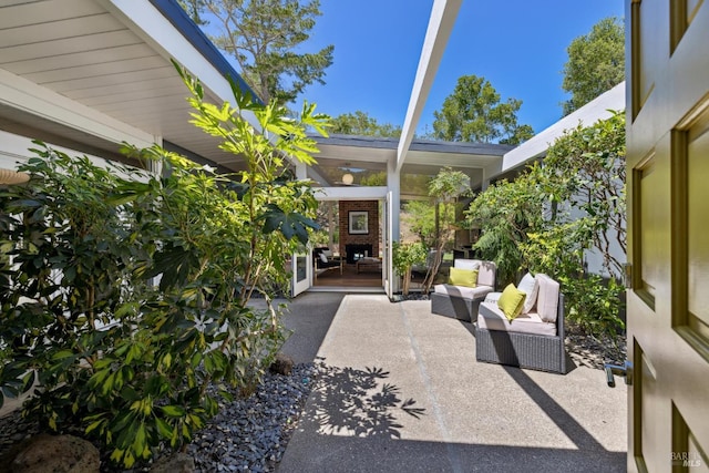 100 De La Guerra Rd, San Rafael, CA 94903 - doorway to property with a patio and an outdoor hangout area