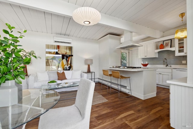 100 De La Guerra Rd, San Rafael, CA 94903 - kitchen featuring exhaust hood, a wall mounted AC, a sink, white dishwasher, and white cabinetry