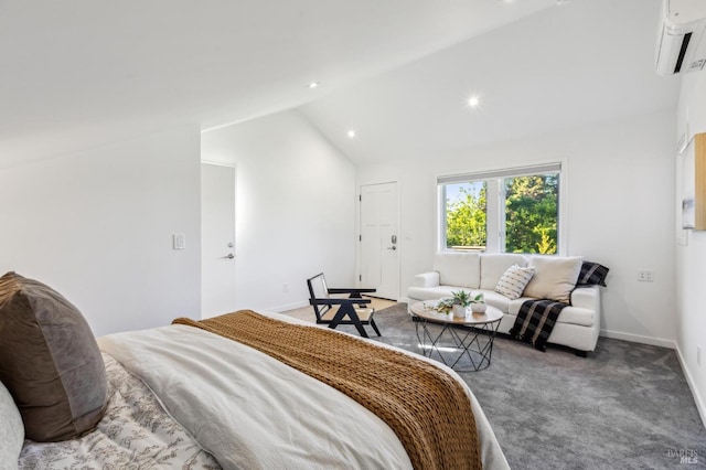 516 Howard St, Petaluma, CA 94952 - carpeted bedroom featuring a wall unit AC, vaulted ceiling, baseboards, and recessed lighting