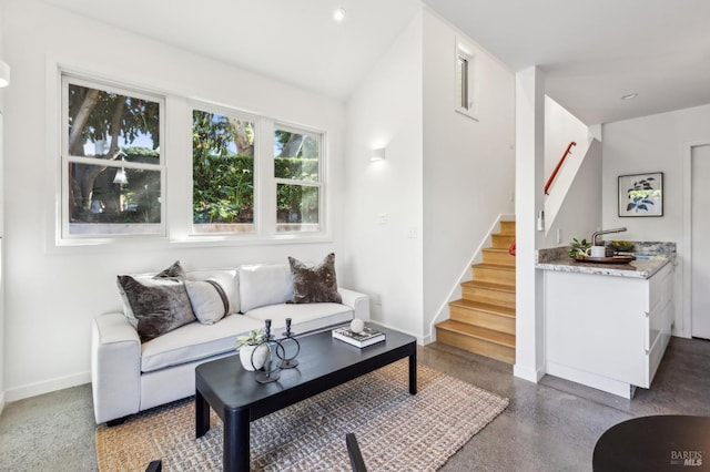 516 Howard St, Petaluma, CA 94952 - living area with stairway, baseboards, and recessed lighting