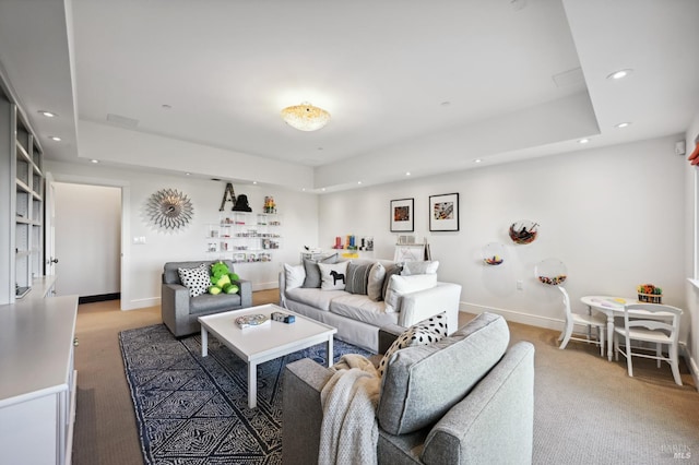 541 Oak Ave, San Anselmo, CA 94960 - living area featuring light carpet, recessed lighting, baseboards, and a raised ceiling