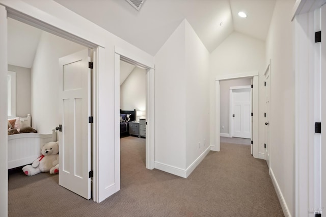 541 Oak Ave, San Anselmo, CA 94960 - hall featuring lofted ceiling, carpet flooring, baseboards, and recessed lighting