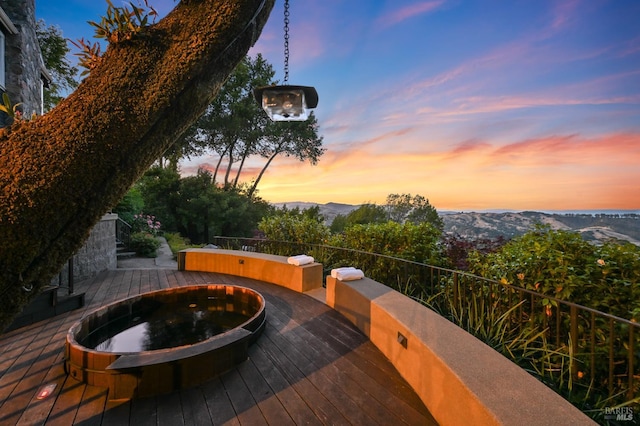 541 Oak Ave, San Anselmo, CA 94960 - wooden terrace featuring an outdoor hot tub and a mountain view