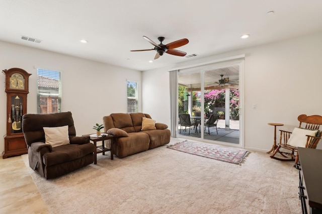 2032 Hunt St, Woodland, CA 95776 - carpeted living area with ceiling fan and recessed lighting