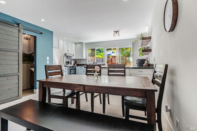3 Aries Ln, Novato, CA 94947 - dining room with recessed lighting and a barn door