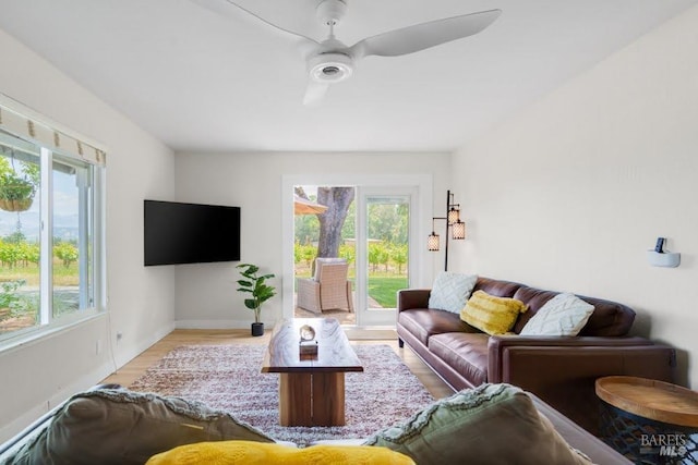 725 Lytton Station Rd, Healdsburg, CA 95448 - living area featuring plenty of natural light, ceiling fan, and wood finished floors