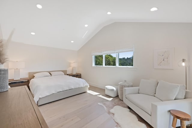20 Almenar Dr, Greenbrae, CA 94904 - bedroom with recessed lighting, lofted ceiling, baseboards, and wood finished floors
