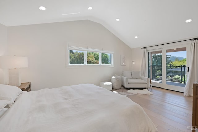 20 Almenar Dr, Greenbrae, CA 94904 - bedroom with access to outside, lofted ceiling, recessed lighting, and light wood finished floors