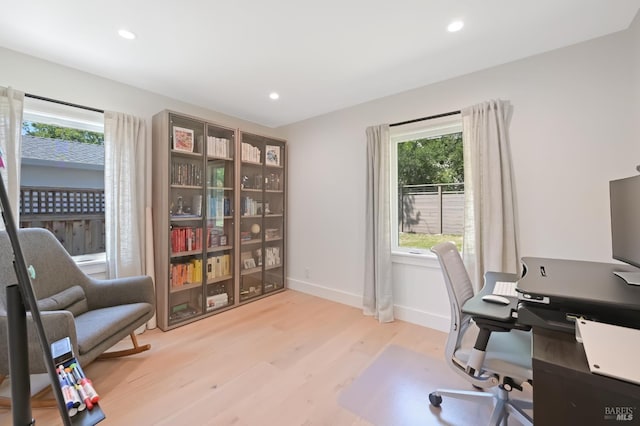 20 Almenar Dr, Greenbrae, CA 94904 - home office featuring healthy amount of natural light, light wood-type flooring, baseboards, and recessed lighting