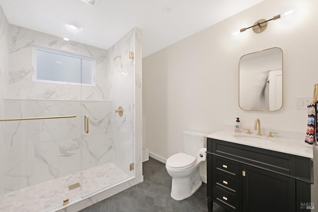 20 Almenar Dr, Greenbrae, CA 94904 - full bath with toilet, a marble finish shower, vanity, and baseboards