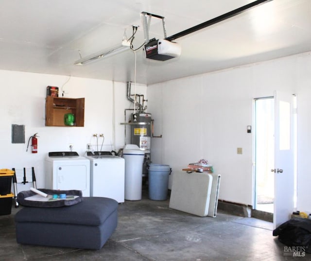 1863 Mini Dr, Vallejo, CA 94589 - garage with washer and clothes dryer, a garage door opener, and water heater