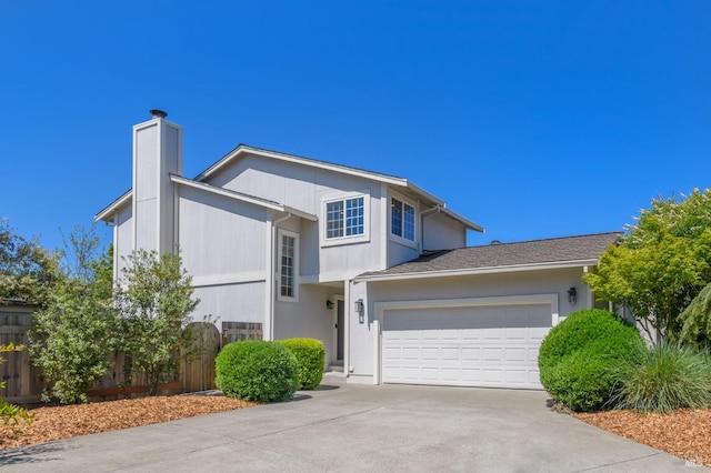 1721 Northstar Dr, Petaluma, CA 94954 - view of front of home with a chimney, concrete driveway, and a garage