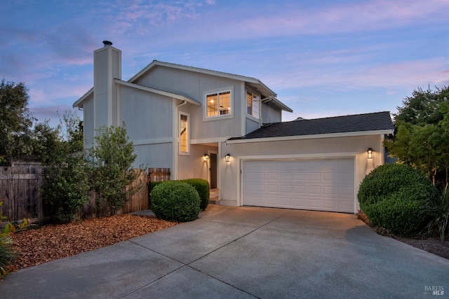 1721 Northstar Dr, Petaluma, CA 94954 - view of front of property with a chimney, driveway, and an attached garage
