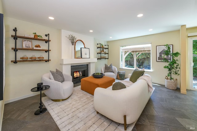 1721 Northstar Dr, Petaluma, CA 94954 - living room featuring a glass covered fireplace, plenty of natural light, recessed lighting, and baseboards