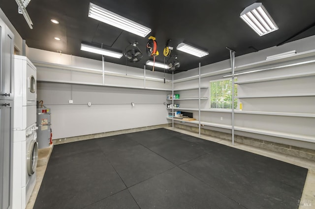 1721 Northstar Dr, Petaluma, CA 94954 - garage featuring estacked washer and dryer and strapped water heater