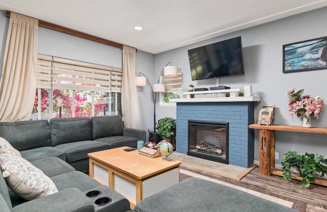 46 N 4th St, Rio Vista, CA 94571 - living area featuring wood finished floors, a fireplace, and recessed lighting