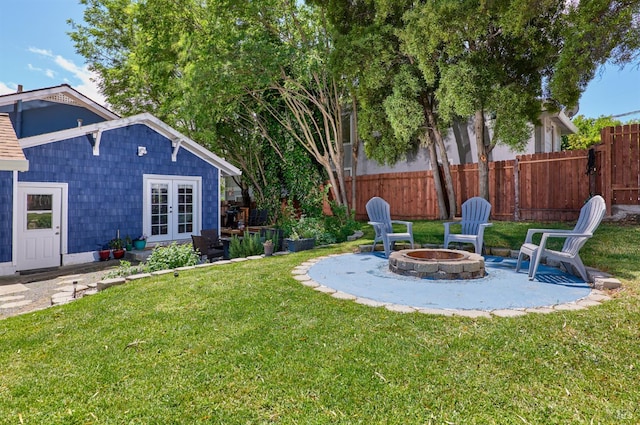 46 N 4th St, Rio Vista, CA 94571 - view of yard with french doors, an outdoor fire pit, and a patio