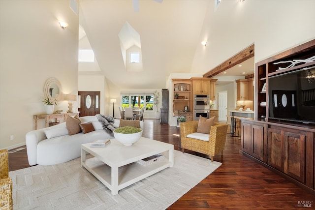 466 Pratt Ave, Saint Helena, CA 94574 - living room featuring a towering ceiling, wood finished floors, and baseboards