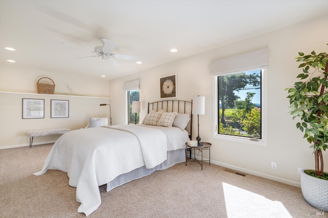 466 Pratt Ave, Saint Helena, CA 94574 - carpeted bedroom with multiple windows, baseboards, recessed lighting, and ceiling fan