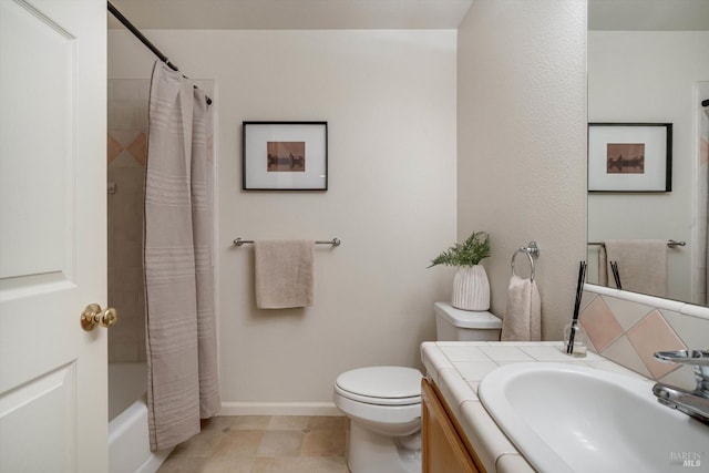 466 Pratt Ave, Saint Helena, CA 94574 - bathroom with toilet, vanity, shower / bath combo with shower curtain, tile patterned flooring, and baseboards