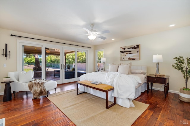 466 Pratt Ave, Saint Helena, CA 94574 - bedroom with access to exterior, french doors, multiple windows, hardwood / wood-style floors, and recessed lighting
