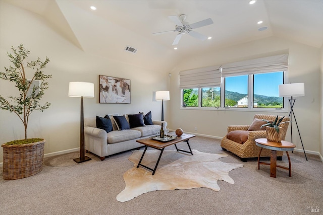 466 Pratt Ave, Saint Helena, CA 94574 - living room with lofted ceiling, baseboards, light colored carpet, recessed lighting, and ceiling fan